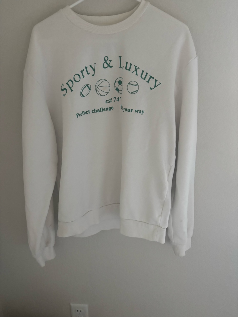 Sporty & Luxury White Graphic Crewneck Sweater